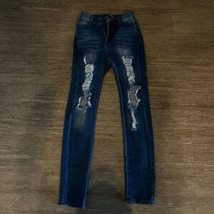 FashionNova Dark Ripped Blue Jeans